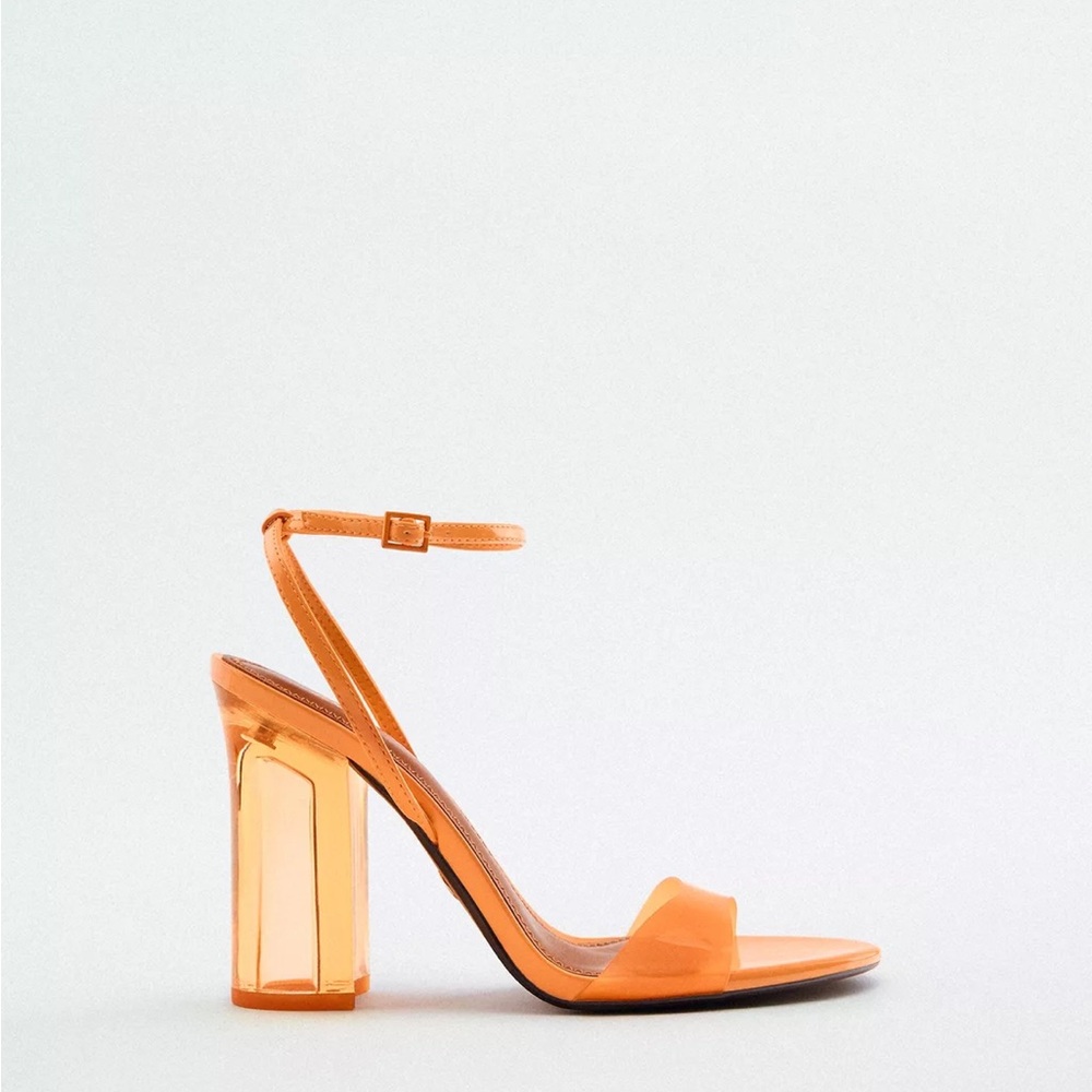 Orange Strappy Block Heel Sandals